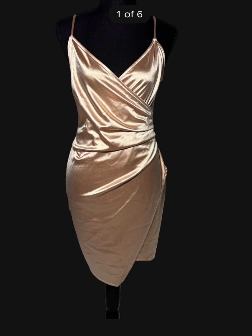 iris Satin Tulip Hem Spaghetti Strap Midi Dress in Champagne Gold